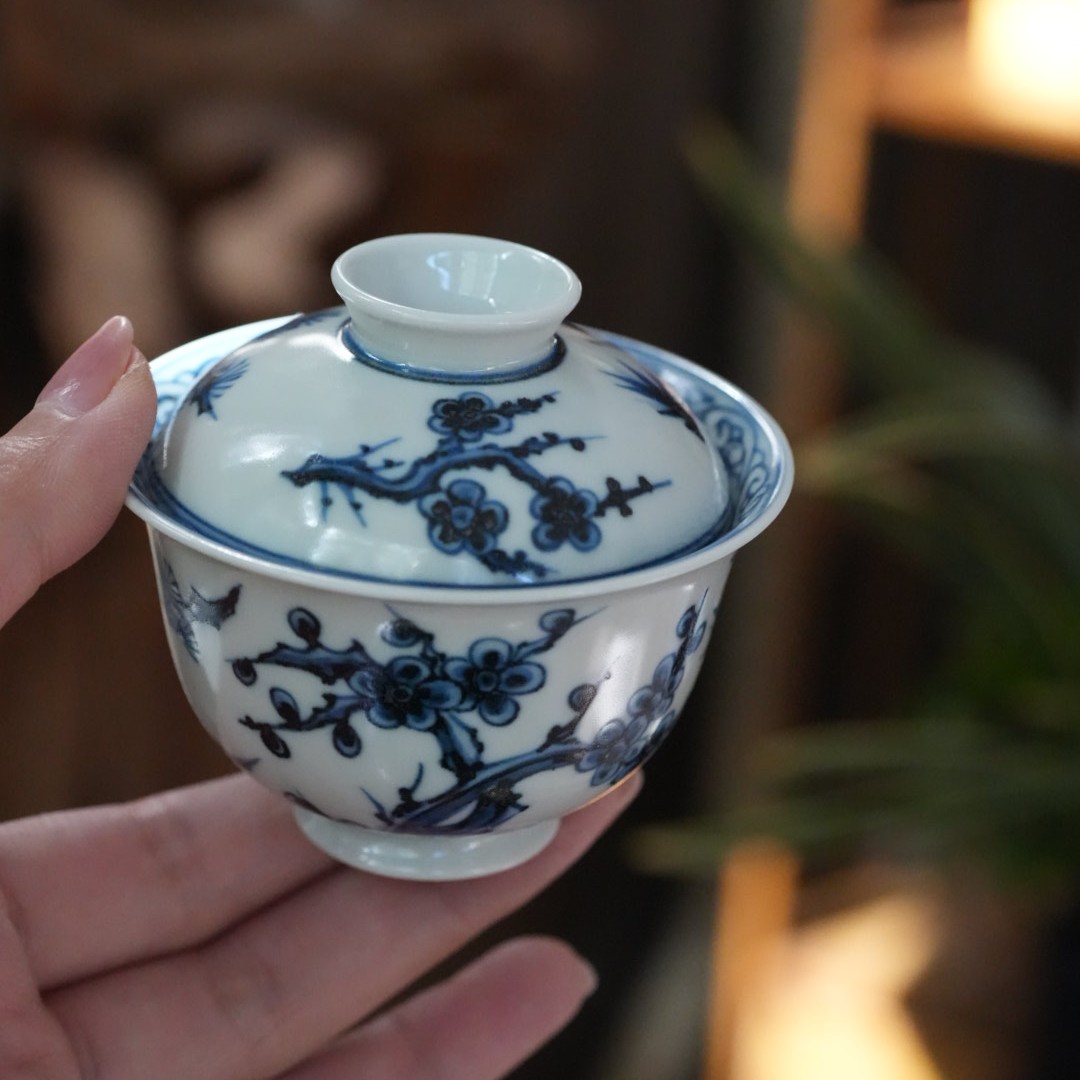 【品遗敬仁】雲山敬古青花松竹梅小盖碗80cc 碗口8 含盖高7cm