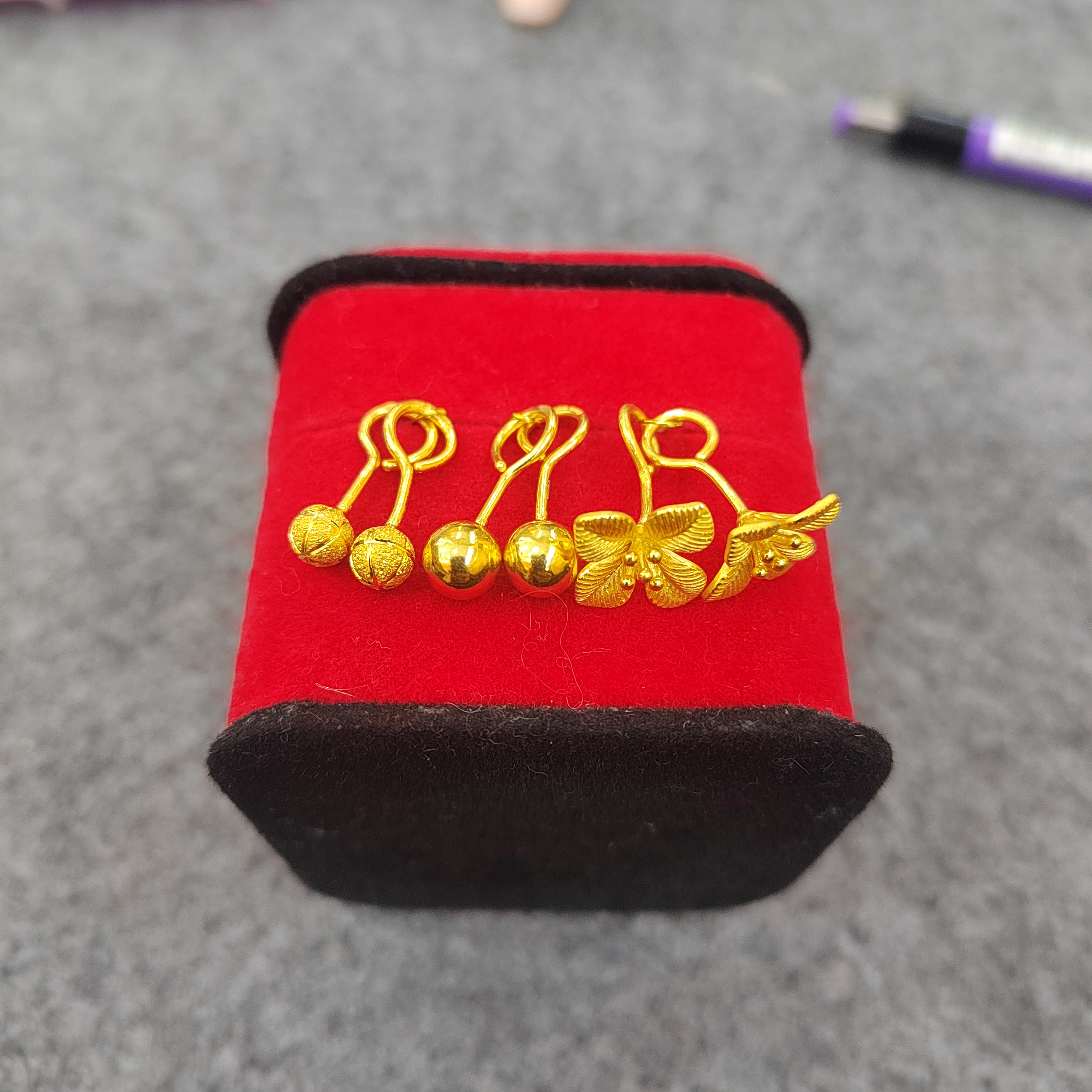 足金耳饰 三对弯钩耳钉  真金 假一赔十