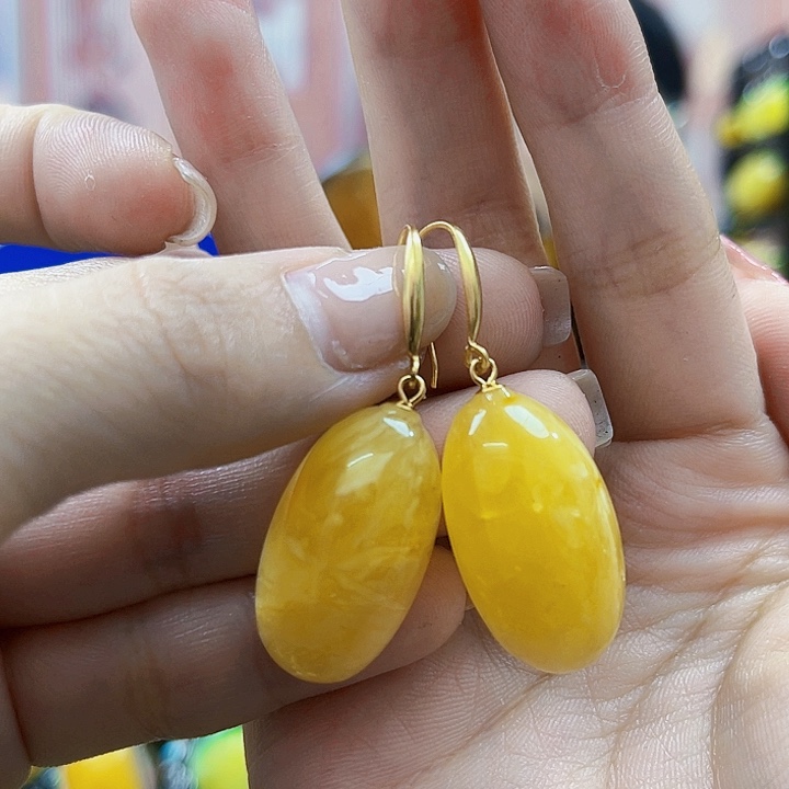 琥珀银S925镶嵌颈饰耳环