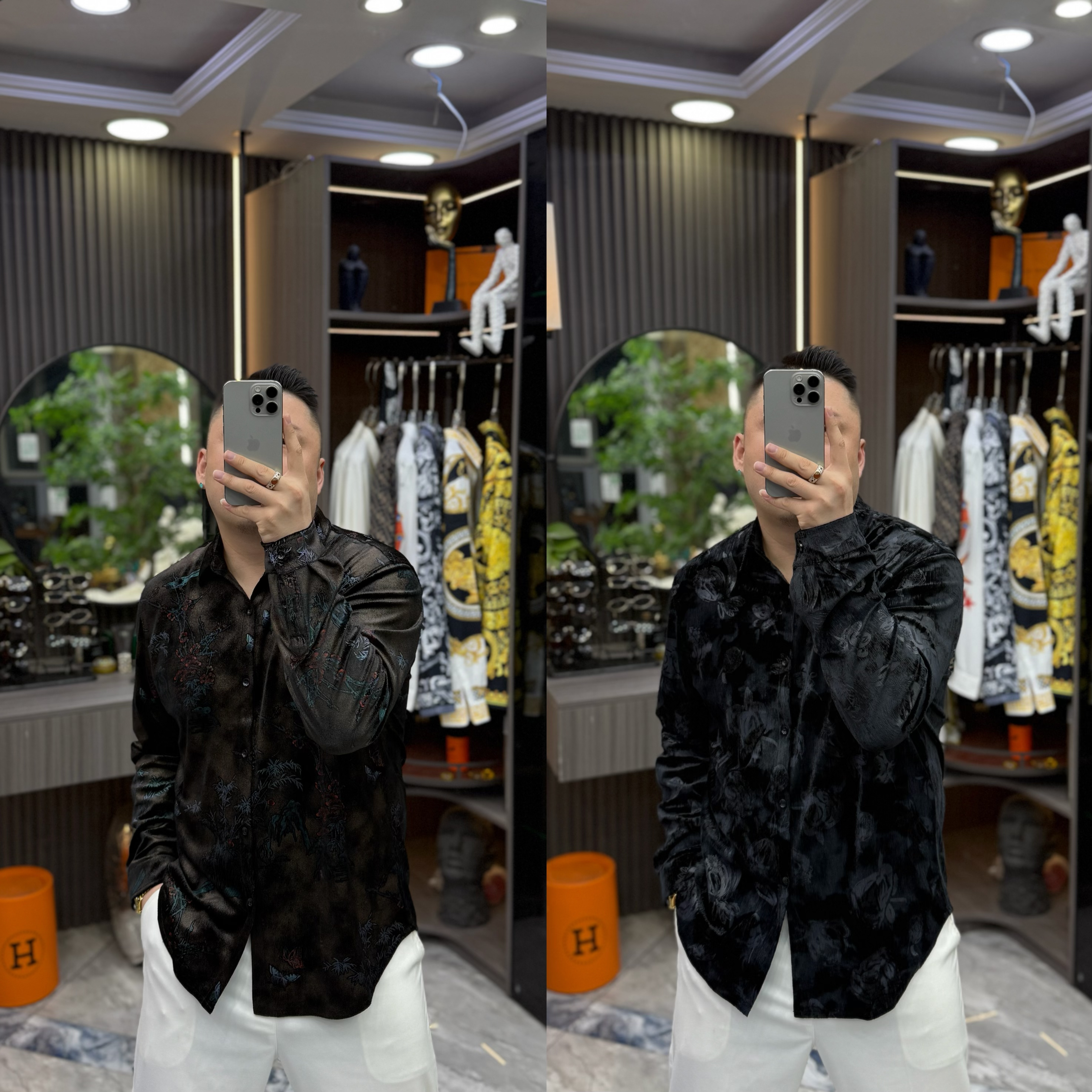 SH轻奢时尚高定男士雅痞植物压花休闲长袖衬衫 8163 8166