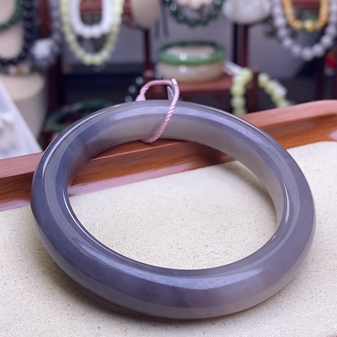 和田玉烟紫帝王紫高冰老矿料手镯57未镶嵌