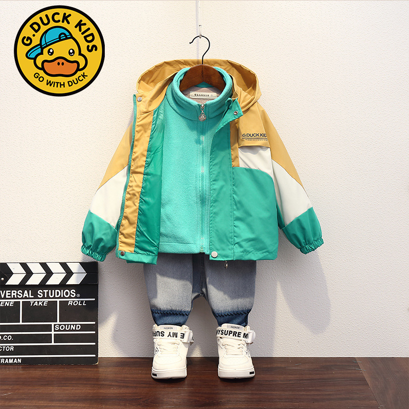 小黄鸭男童冲锋衣三合一儿童外套秋装新款春秋款童装女童两件套