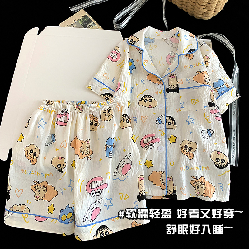 卡通儿童睡衣女短袖短裤女孩2025新款夏季公主蜡笔小新女童家居服