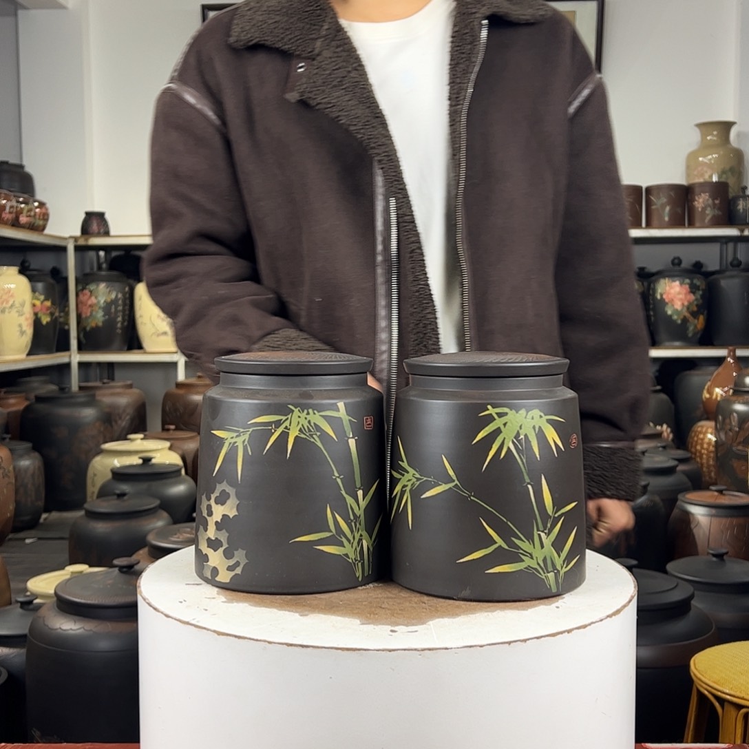 一对357克醒茶罐纯手工