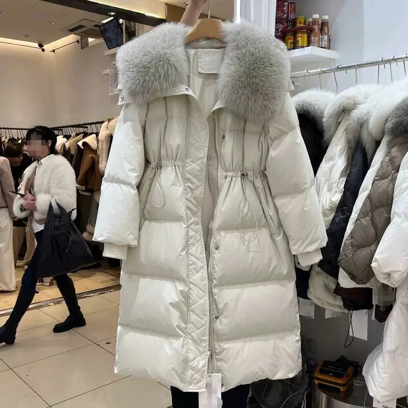 韩版收腰显瘦羽绒服女2025新款狐狸大毛领长款显瘦保暖洋气外套
