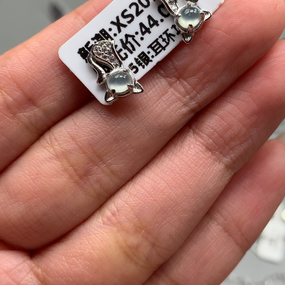 翡翠银S925镶嵌戒指耳钉