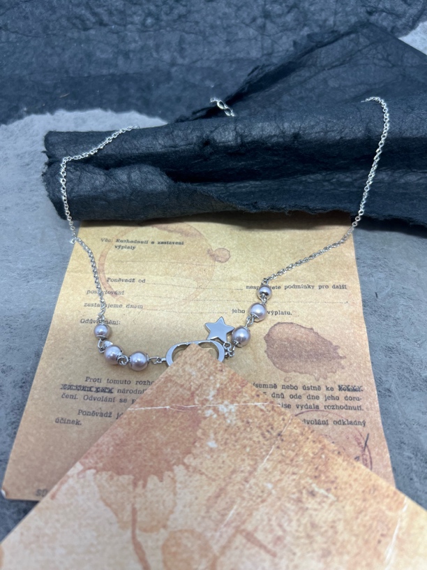 铜合金仿珍珠项链 猪猪鼻子五角星锆石仿珍珠女款项链