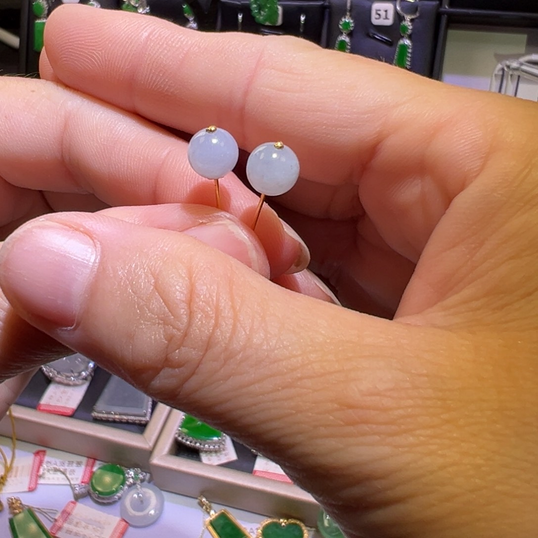 翡翠18K金镶嵌颈饰耳钉