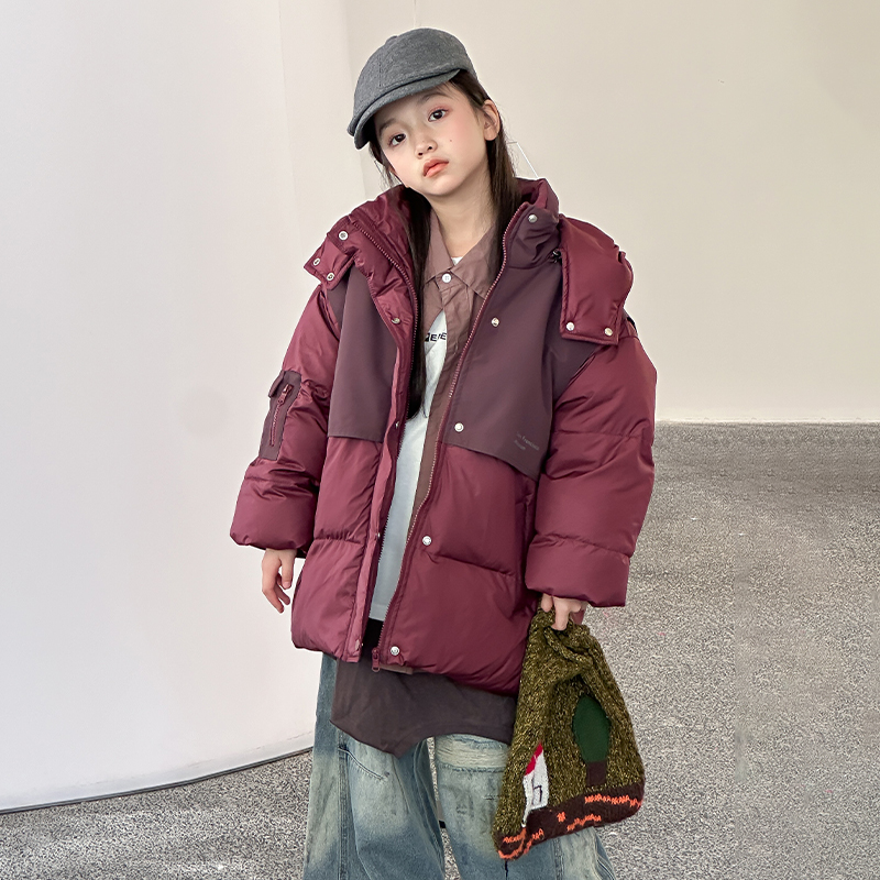 秋冬新款儿童假两件半马甲绒服男女童加绒羽服加厚防寒服保暖外套