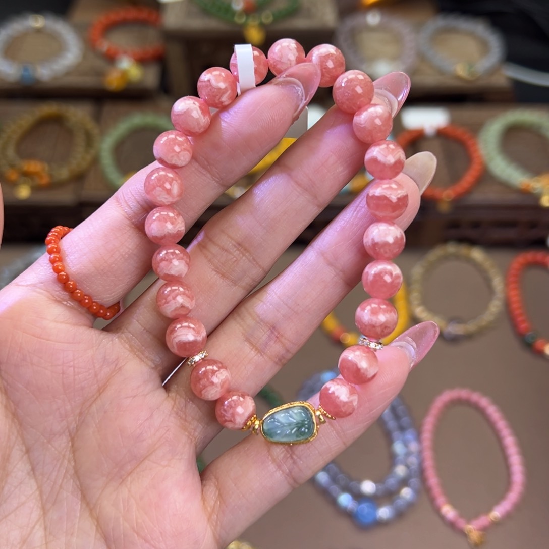 菱锰矿（红纹石）手串银S925镶嵌陈*陈单圈