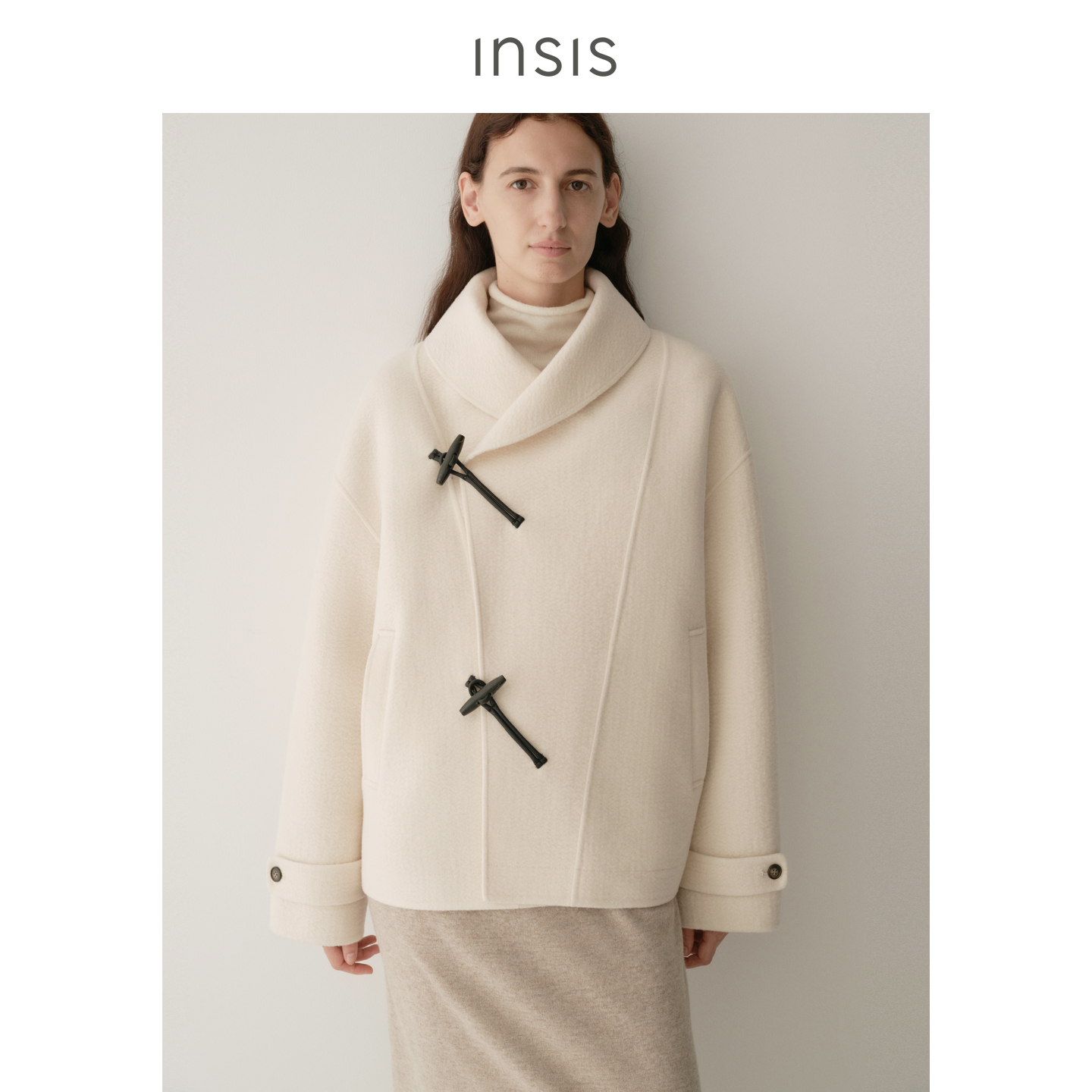 【王雪糕专属】INSIS FEMME绵羊贝果领斜门襟牛角扣短款毛呢外套