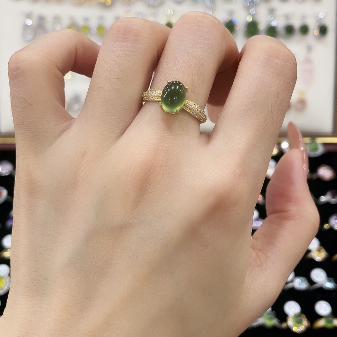 岫玉银S925镶嵌戒指