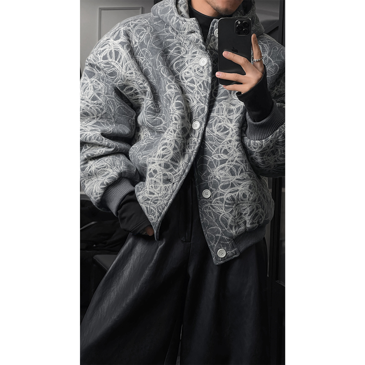 龙叨叨秋冬新品小众设计感美式复古连帽棉衣男潮牌宽松休闲外套