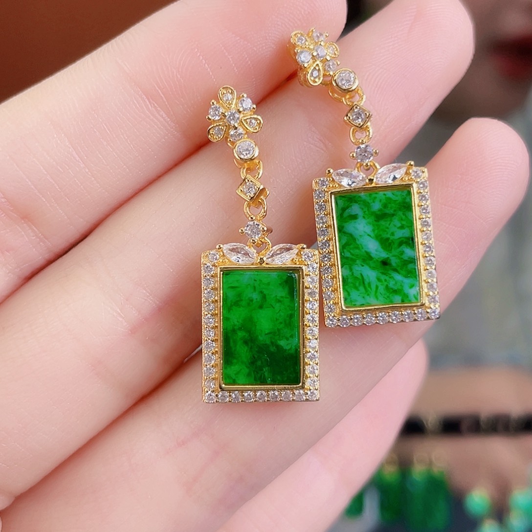 翡翠银S925镶嵌耳饰