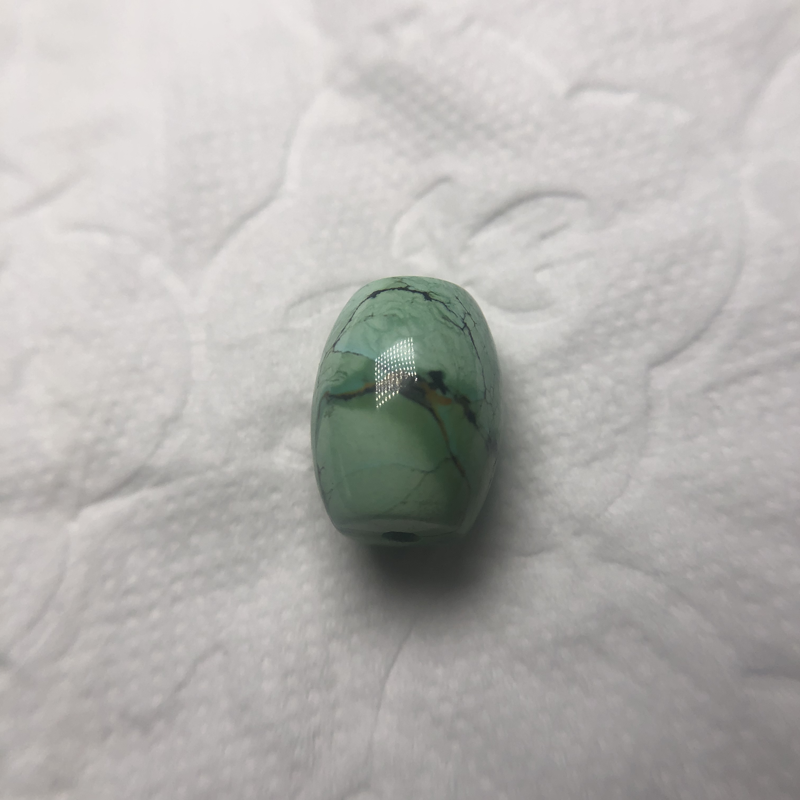 纯天然原矿绿松石桶珠尺寸14×11mm重2.6g