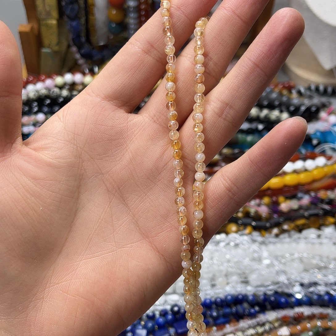玛瑙/玉髓未镶嵌珠宝半成品卡4黄塔晶圆珠一条