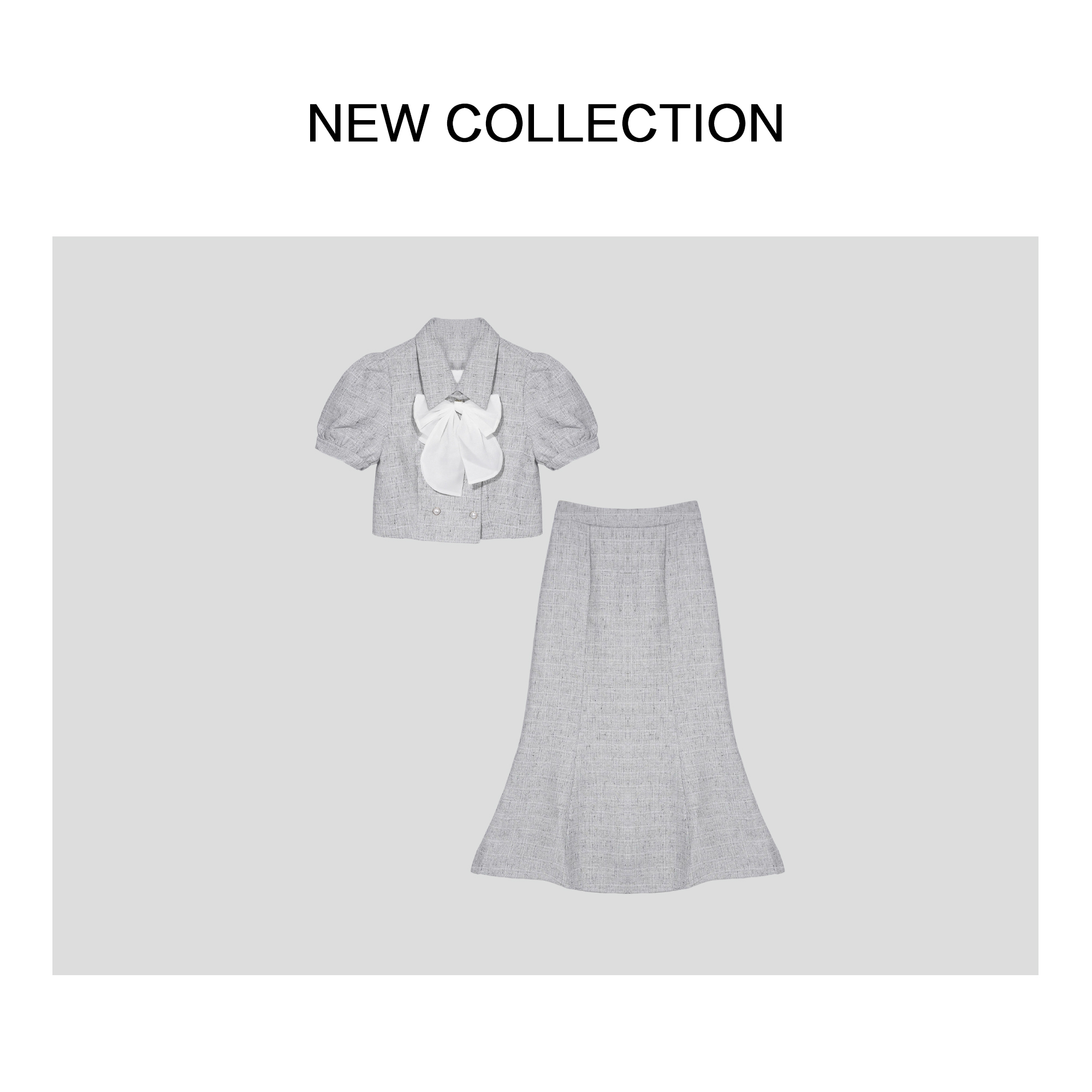 【珊珊专属】D1F27037 蝴蝶结装饰短袖上衣+高腰长裙套装-7037