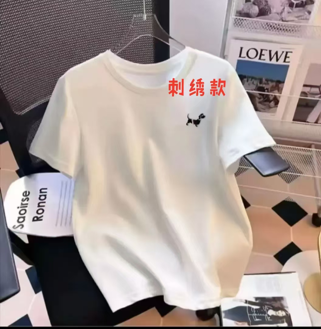 【刺绣 单狗】夏季简约时尚男女百搭潮流白色短袖t恤圆领半袖36255