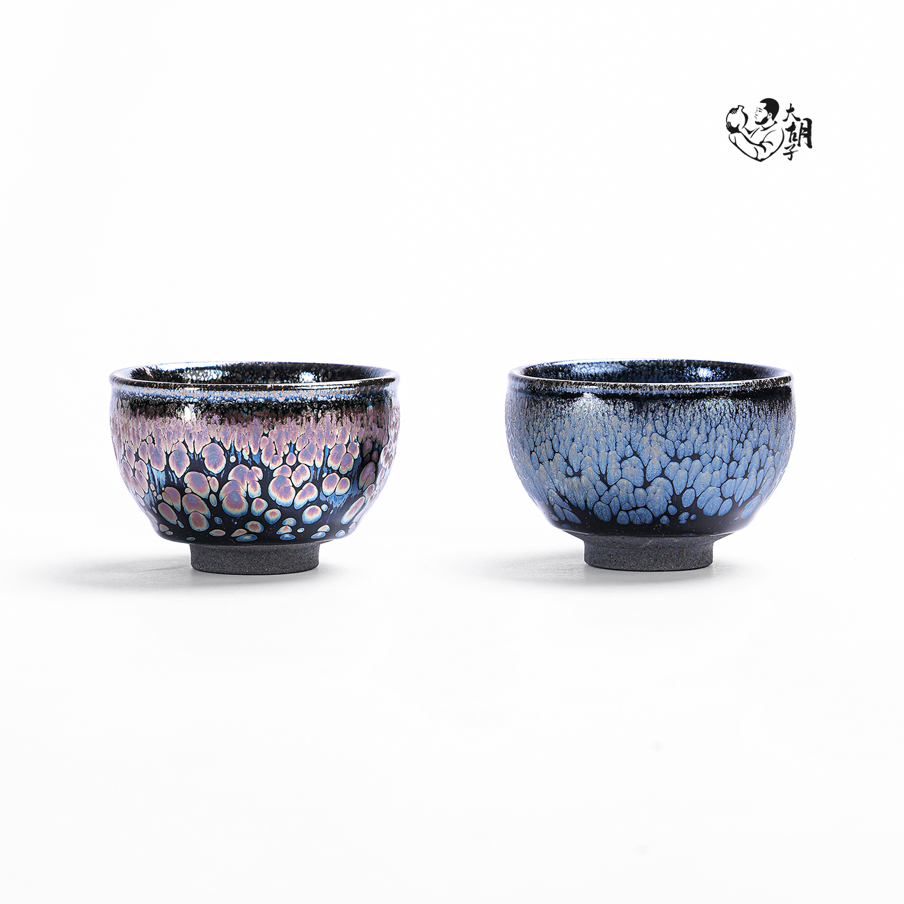 建窑建盏 铁胎原矿釉 彩金盏 蓝油滴盏 茶盏对杯