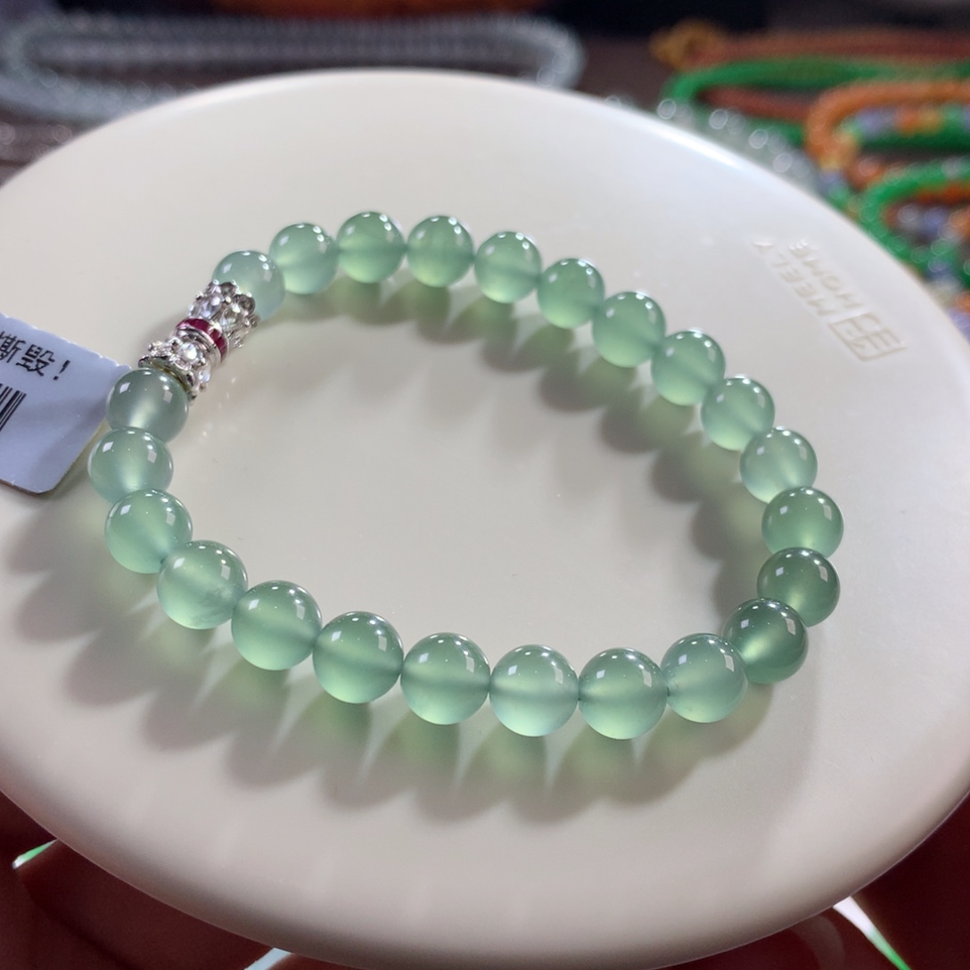 翡翠未镶嵌手链翡翠玻璃种晴绿卡7+