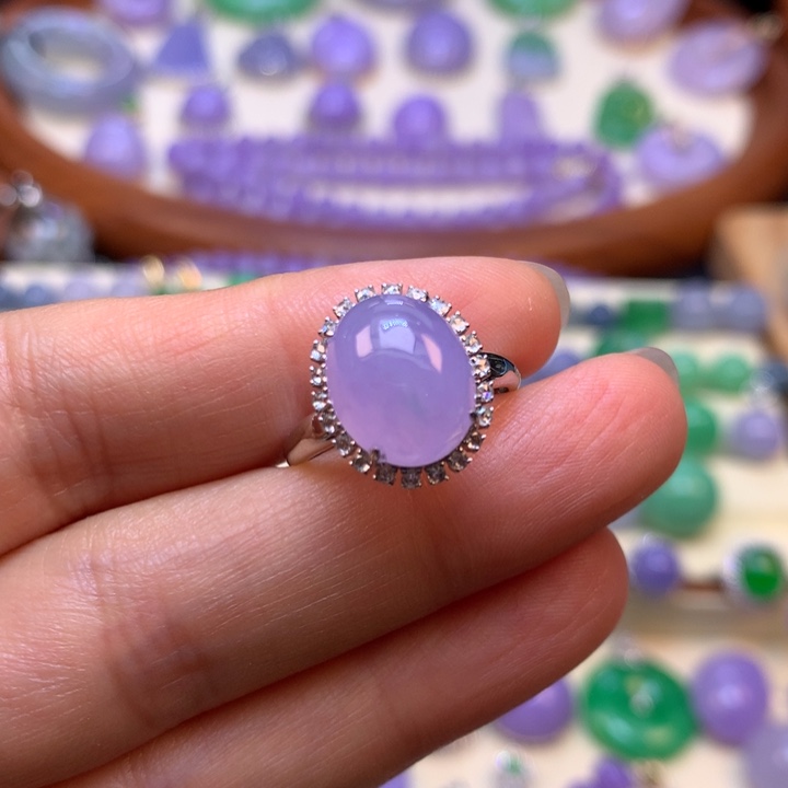 翡翠戒指18K金镶嵌L*冰春紫戒指