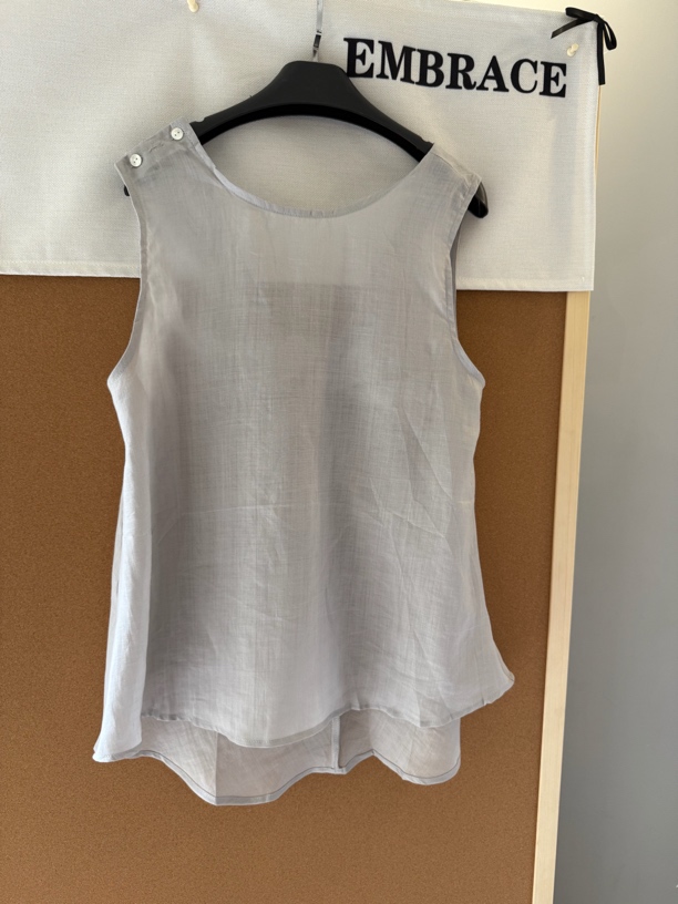 embrace夏季简约100苎麻纽结无袖小衫