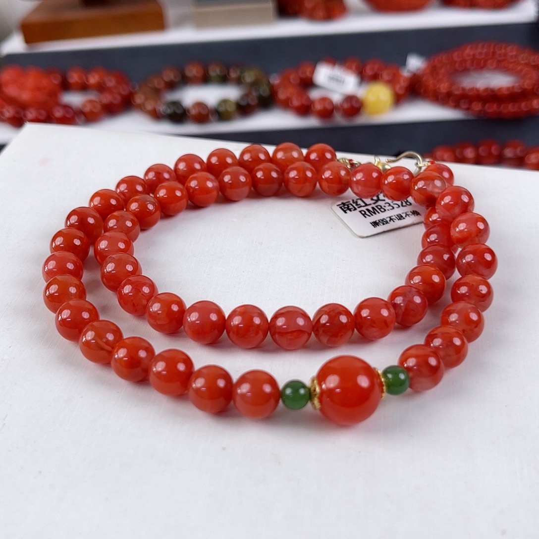 手串银S925镶嵌南红玛瑙瓦西辣椒红女神链8mm