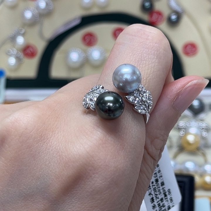 海水珍珠戒圈银S925镶嵌大溪地 真多麻 8-9mm 104号