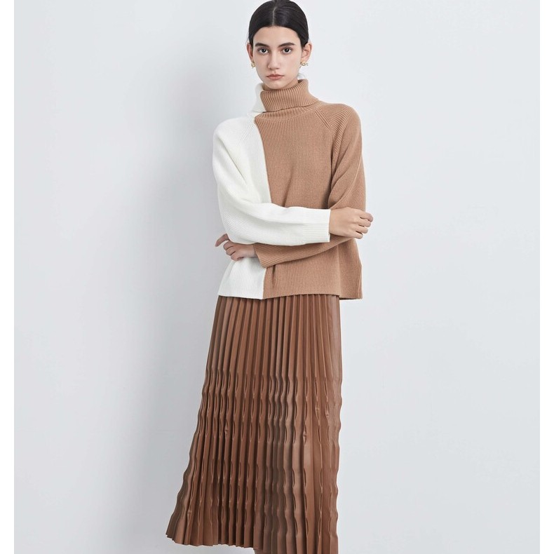 S·DEER圣迪奥女装气质百搭休闲罗纹高领撞色宽松针织衫S233Z3520