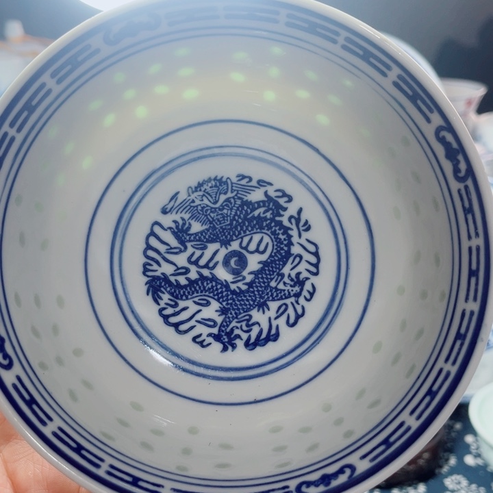 青花玲珑6寸面碗龙纹