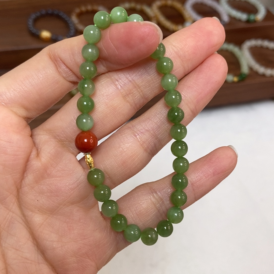 和田玉银S925镶嵌手链福利4mm黑阳洞碧玉