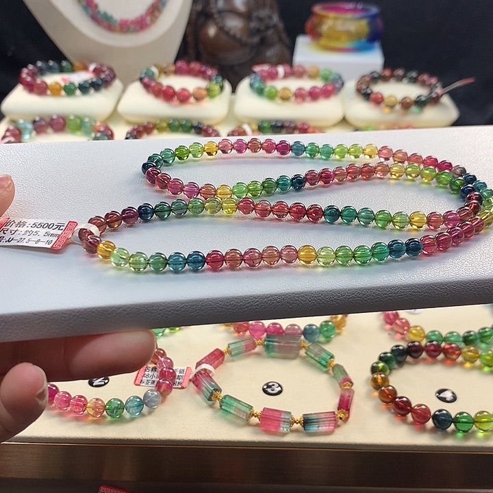 碧玺手链未镶嵌彩虹手串5.5mm