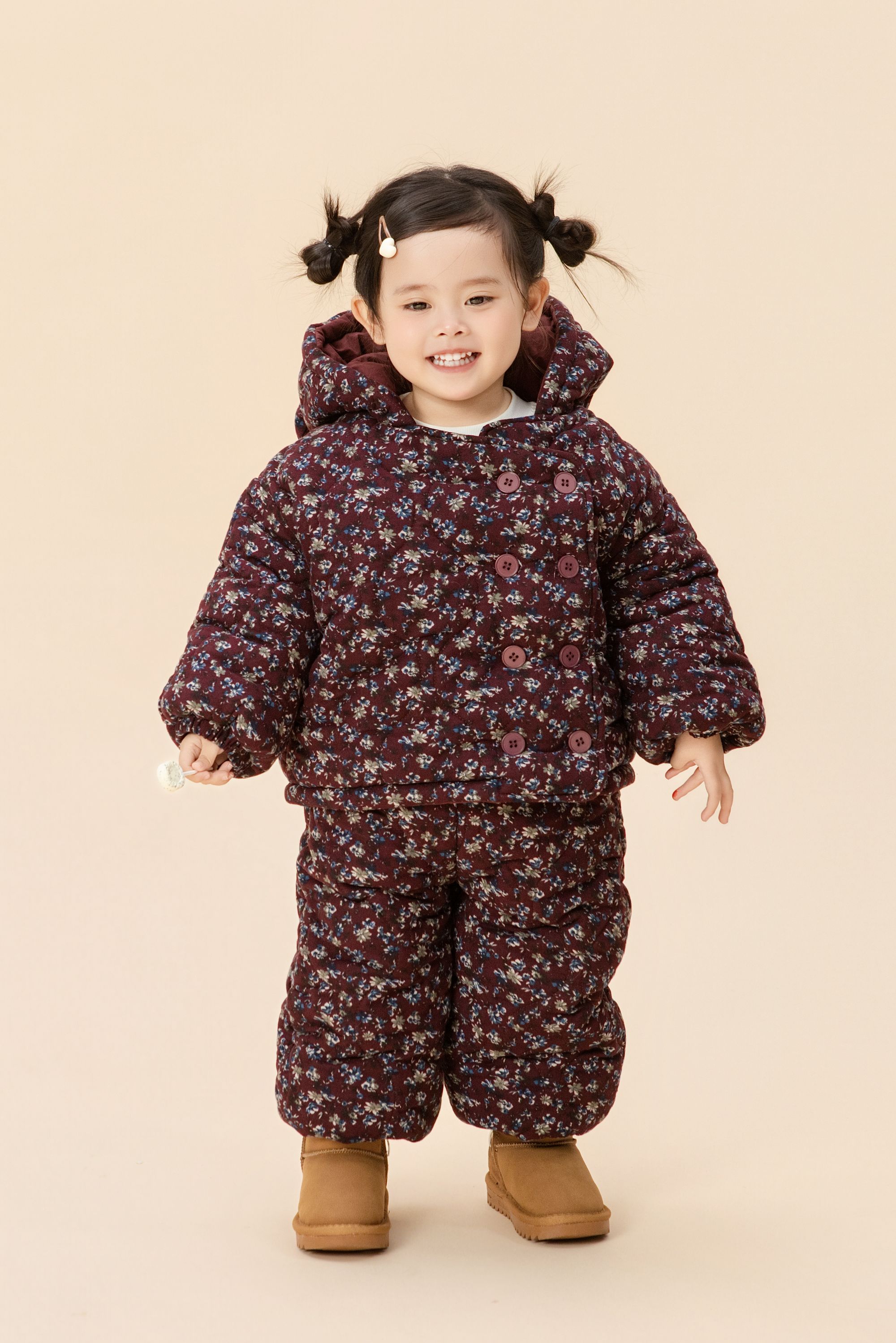 B类厚款穿搭碎花外套女童12秋冬冬日棉衣冬季宝宝冬季加厚套装