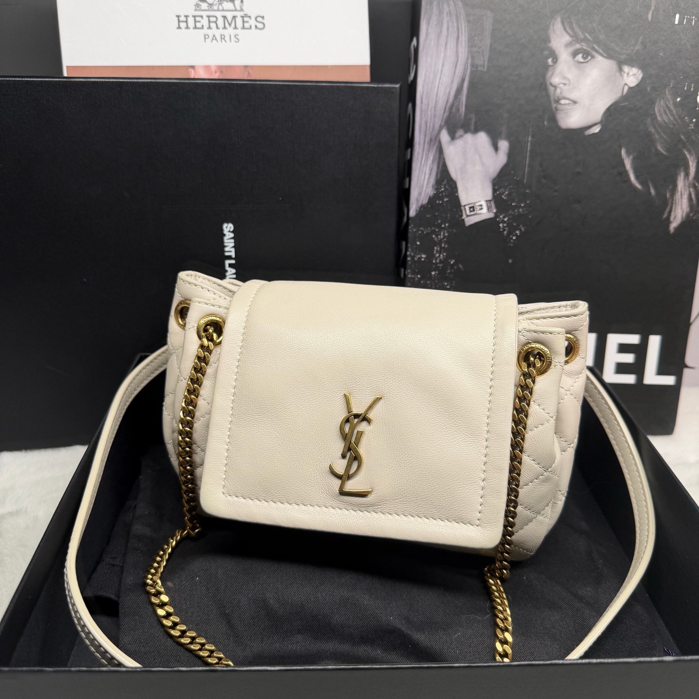 99新 YSL/圣罗兰 洛丽塔nolita白色金扣 82126