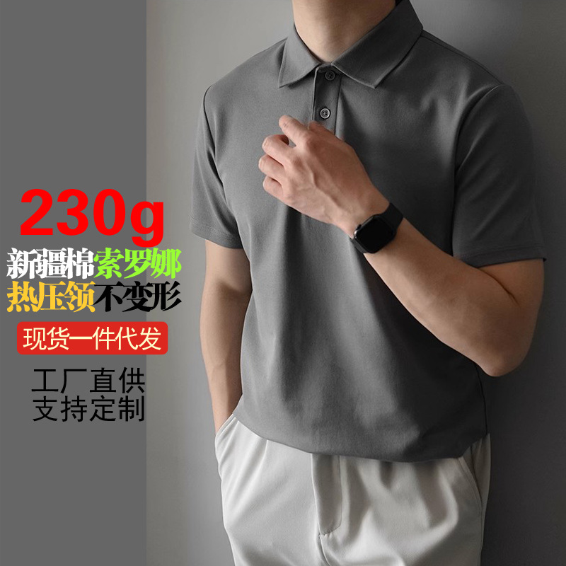 高端棉索罗娜polo衫男t恤短袖翻领免烫无痕领polo衫男士高级感