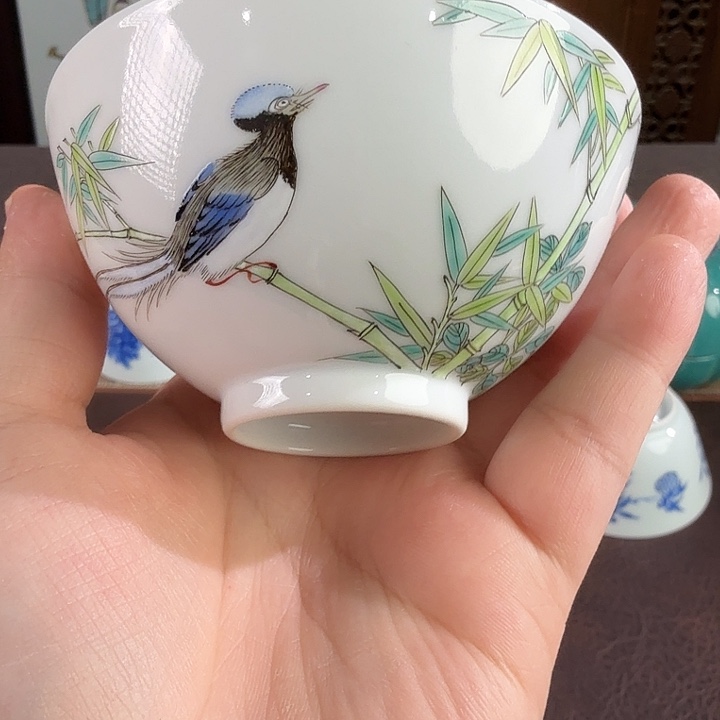 自牧堂洋彩花鸟杯