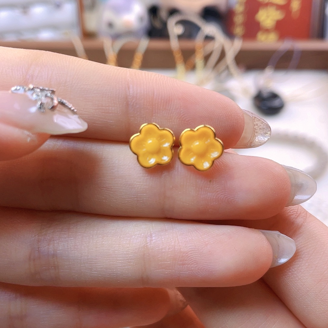 蜜蜡银S925镶嵌耳饰