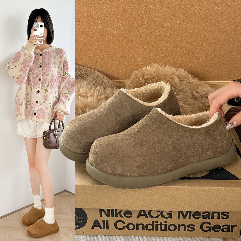 2025冬季小土豆新款秋冬加绒保暖脚蹬毛毛棉鞋