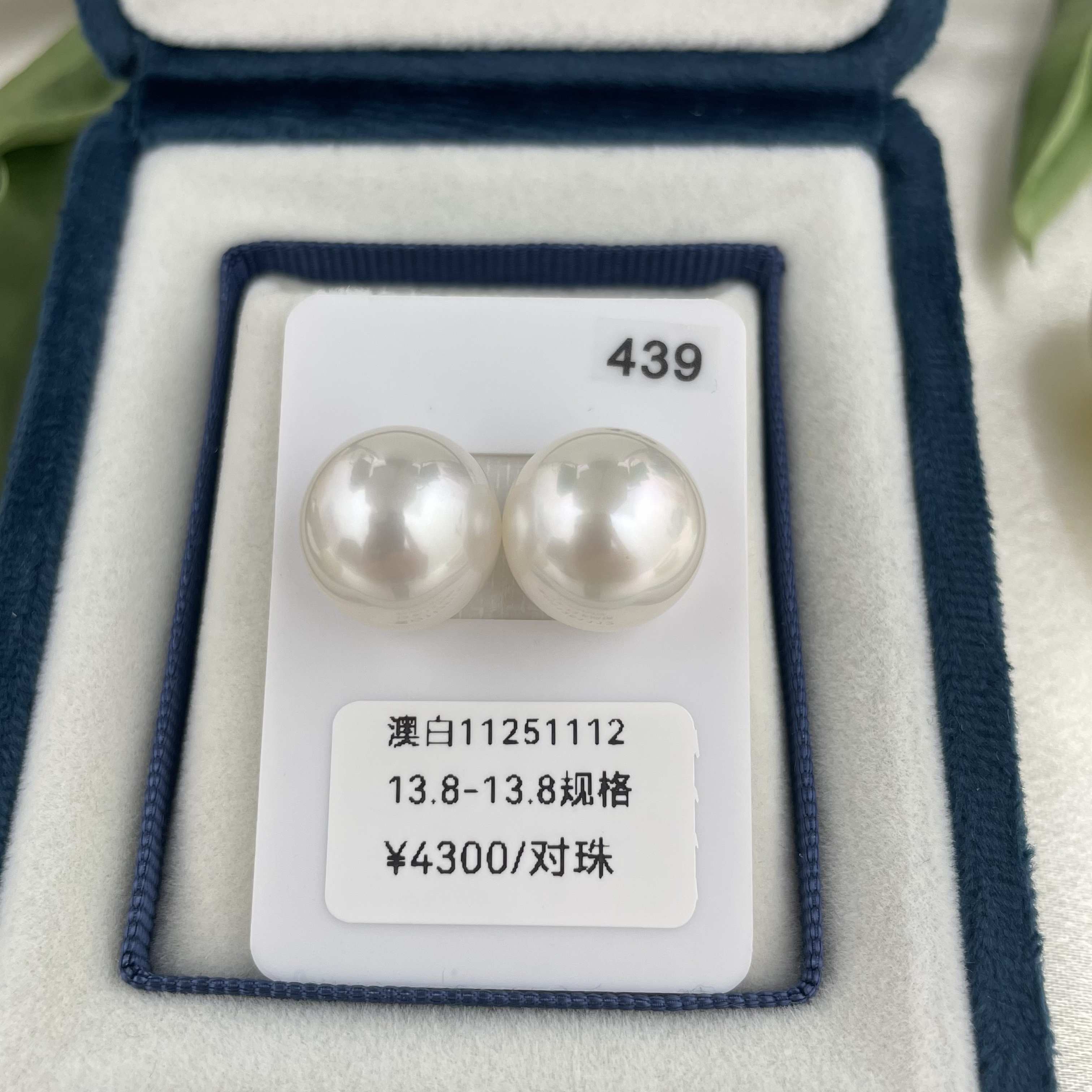 【珞芙珍珠】13.8-13.8mm澳白海水珍珠对珠 冷白光极光镜面光