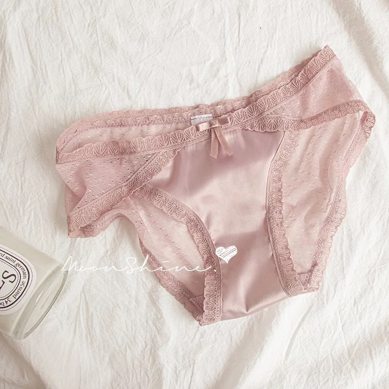 日系蕾丝冰丝女士内裤中低腰性感网纱内裤透气无痕三角裤女法式