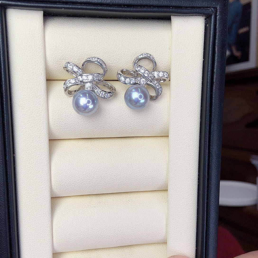 海水珍珠耳饰银S925镶嵌璀璨真多麻耳钉m家8-9