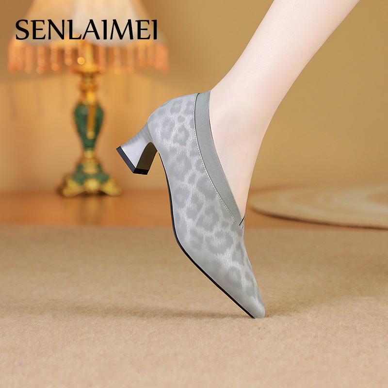 酒红色深口单鞋/牛皮/4.5cm/33-40/9027喜妈妈真皮女鞋百搭皮鞋