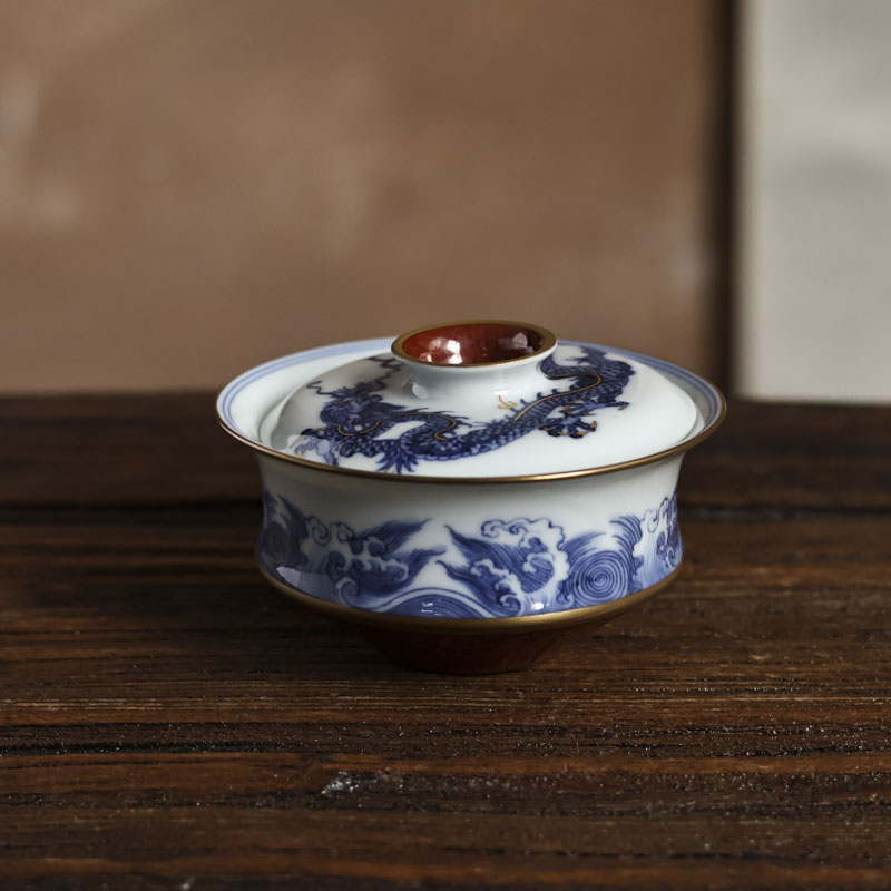 阿茶   红金花海水+龙盖碗（华隐S0479）