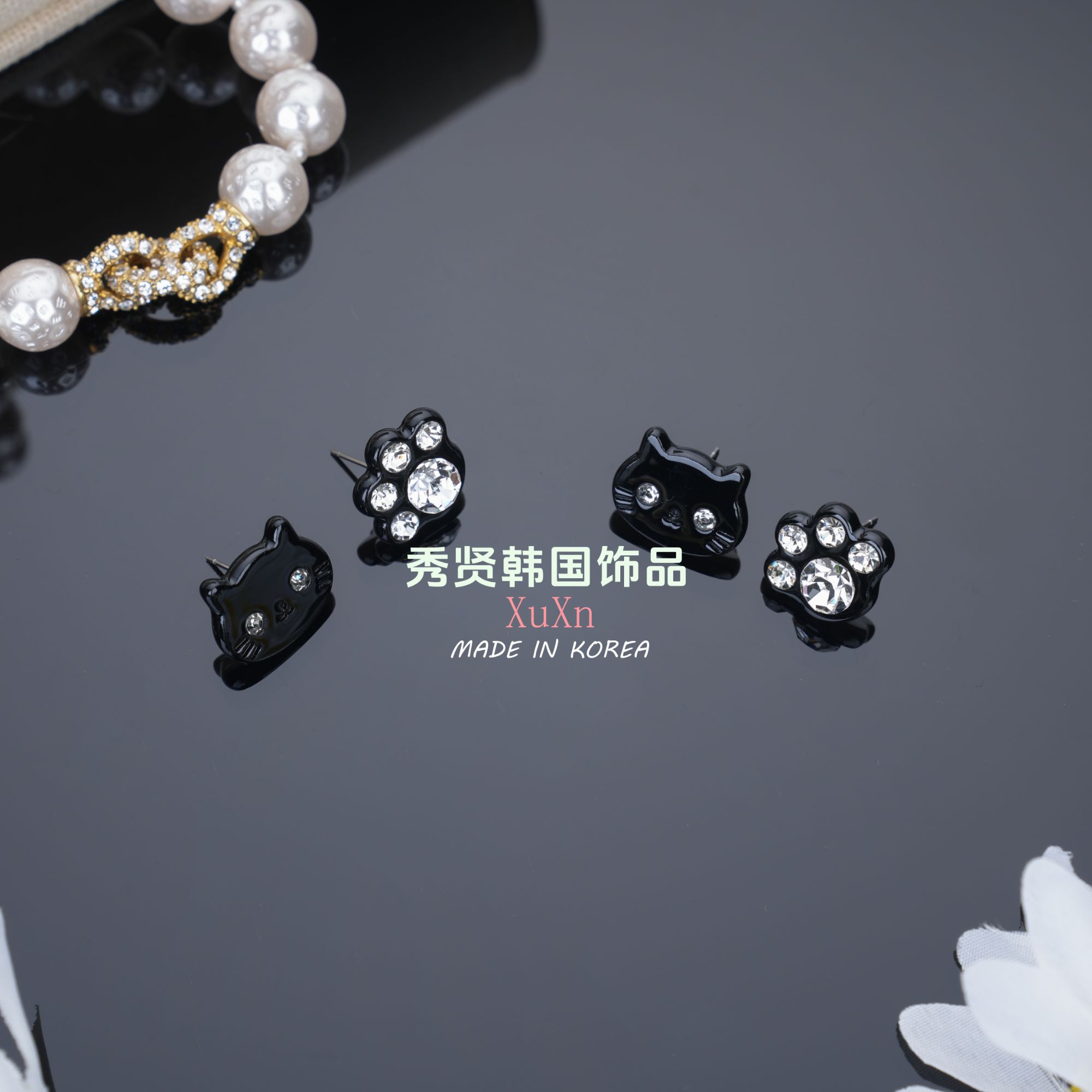 非金属亚克力耳饰 韩国BF猫猫AB款耳钉气质百搭简约韩版小香风ins