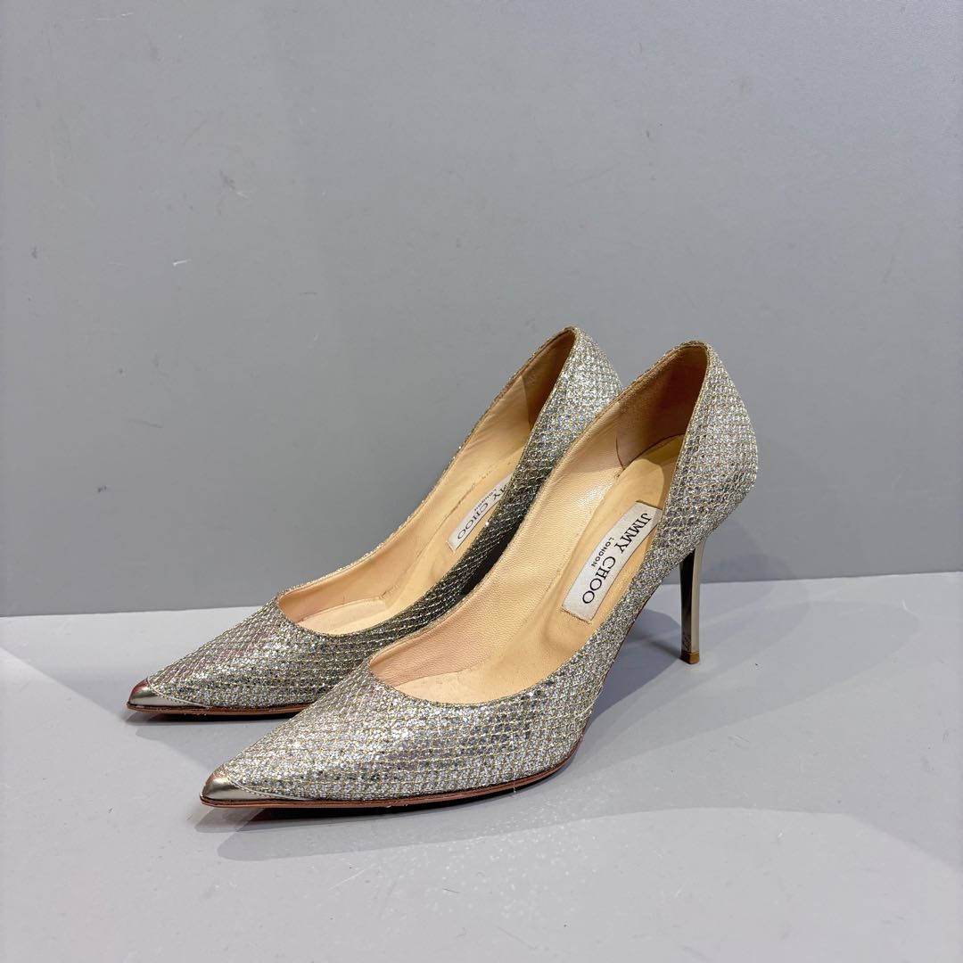99新 JIMMY CHOO/吉米周 蔚蓝/经典高跟鞋/37.5码高8/LZ314H999