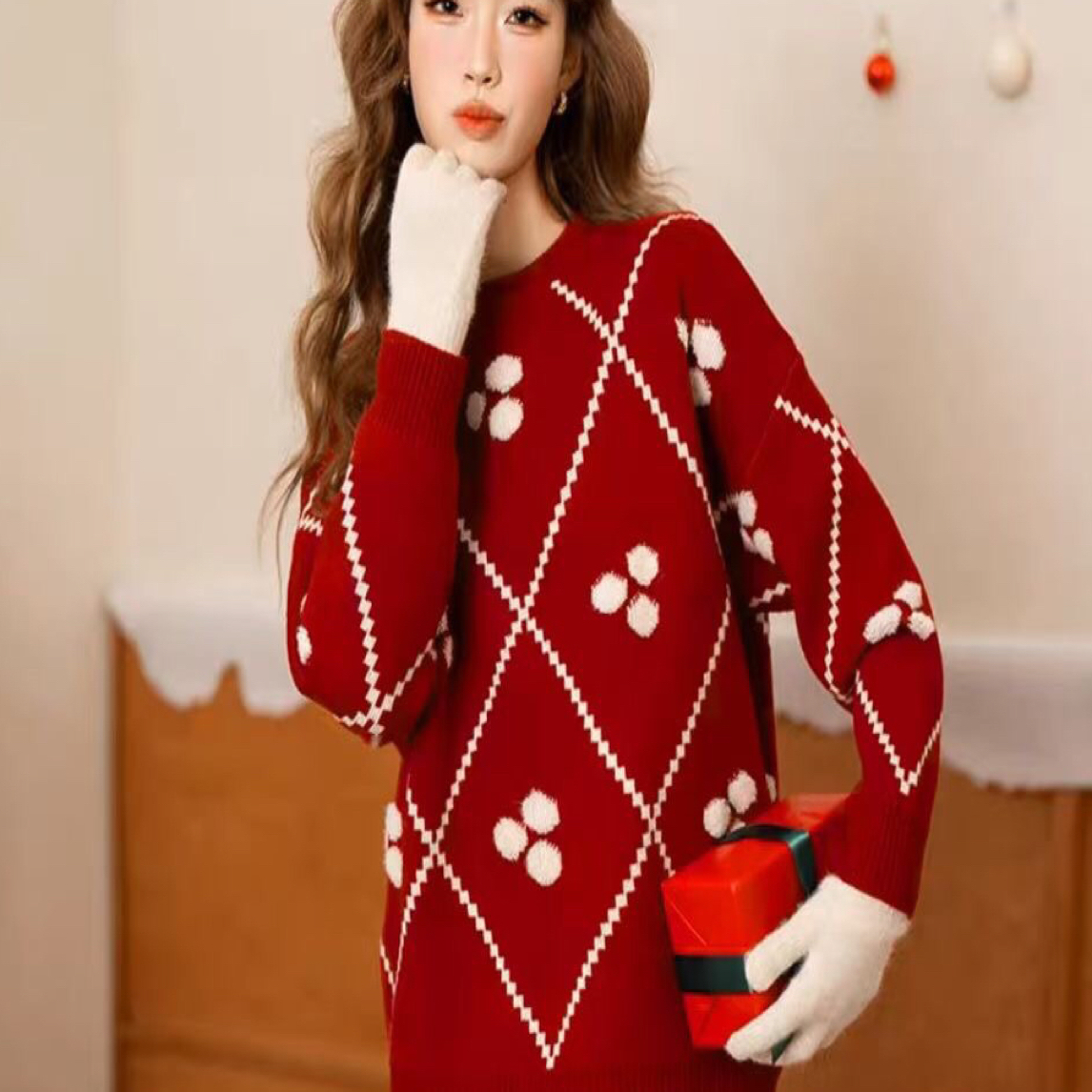 D73意凡毛衣女秋冬喜庆加厚上衣本命年针织打底衫