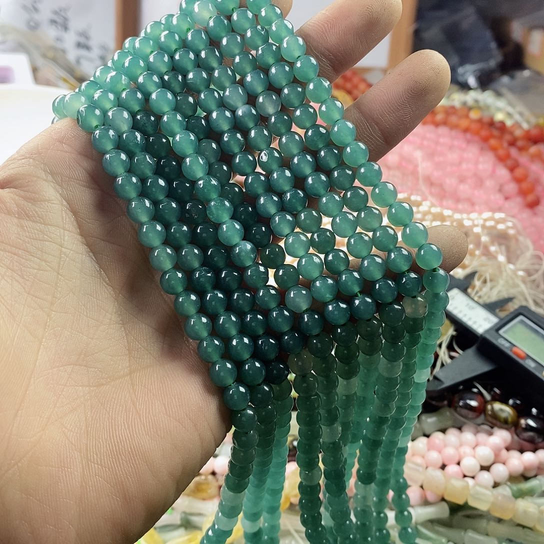 玛瑙/玉髓珠宝半成品合金一条天然6mm青绿玉髓A212