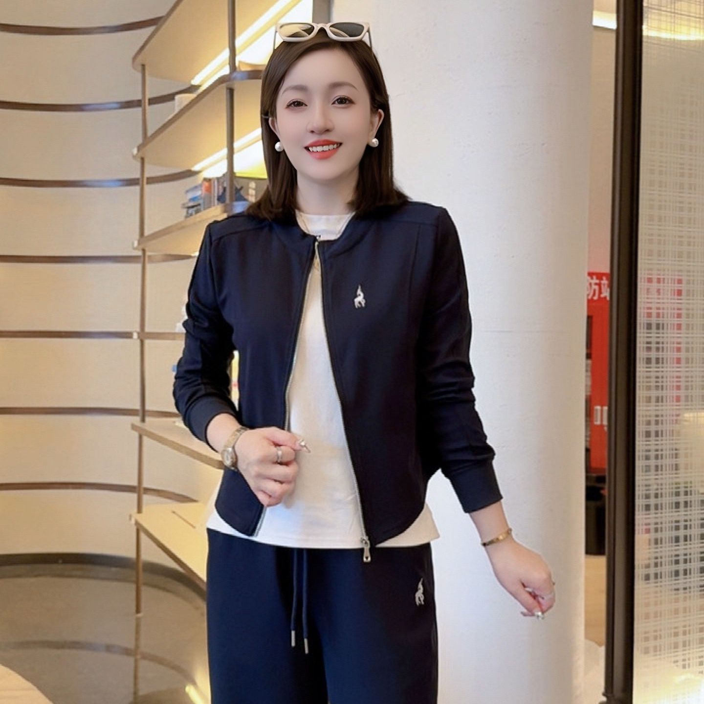 运动套装立领长袖外套＋休闲阔腿裤简约两件套6801