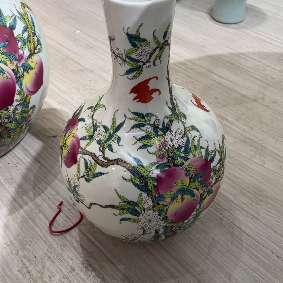 摆件陶40cm九桃五福天球瓶