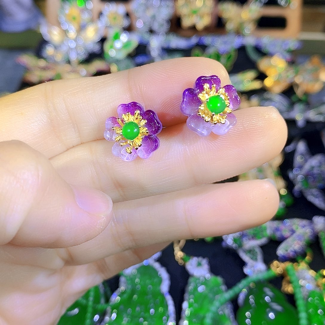 吊坠(不含链)银S925镀金镶嵌翡翠